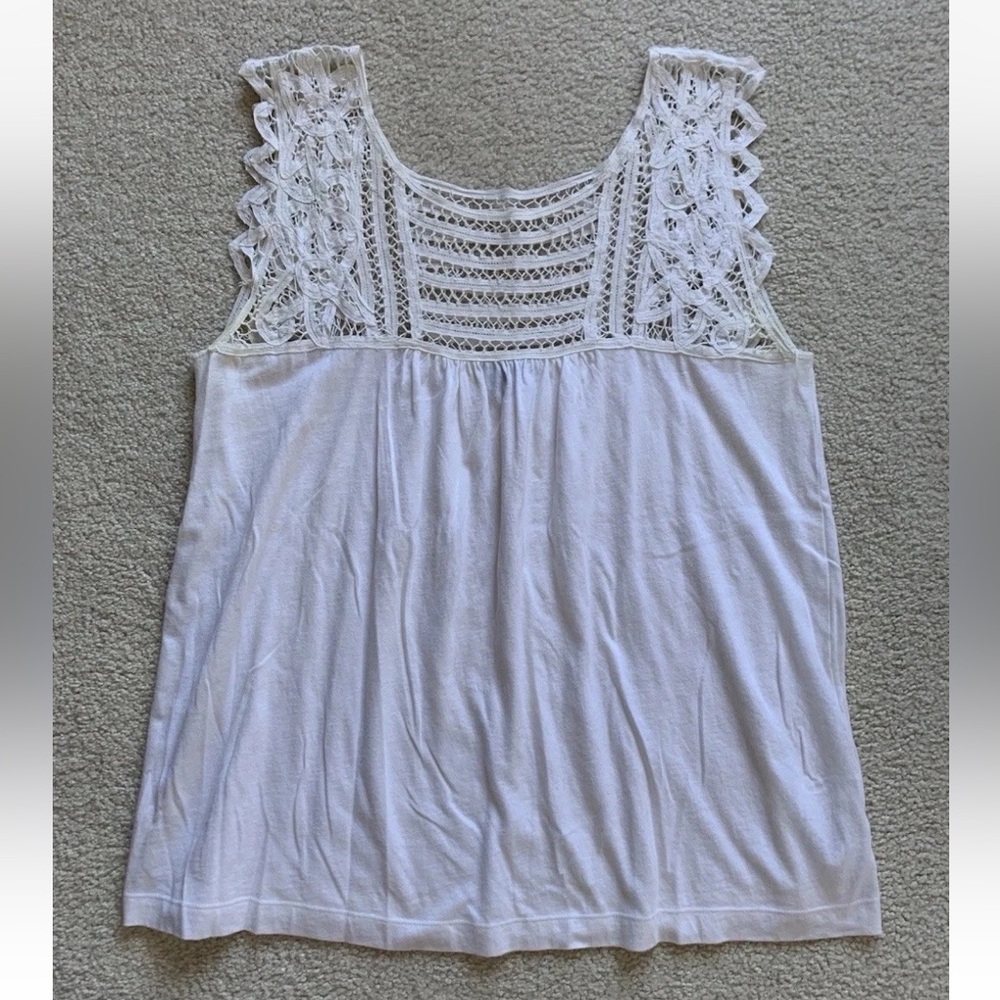 Theory Doily Crochet Tank Top Womens Sz M/L Cream Cotton Dainty Festival Hippie
